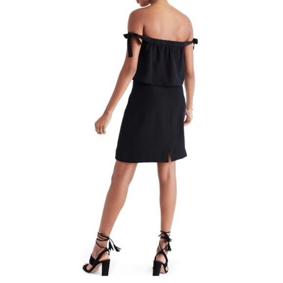 Madewell Mini Dress Womens S 100% Silk Black Off the Shoulder Clean Girl LBD - Picture 2 of 7